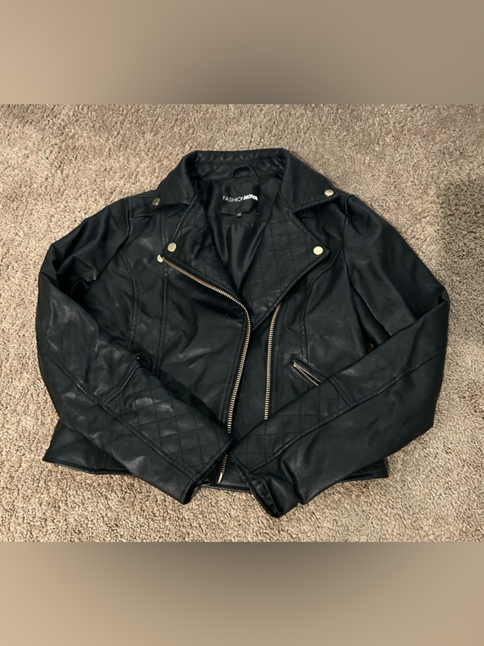 Fashion Nova Black Quilted Faux-Leather Moto Jacket